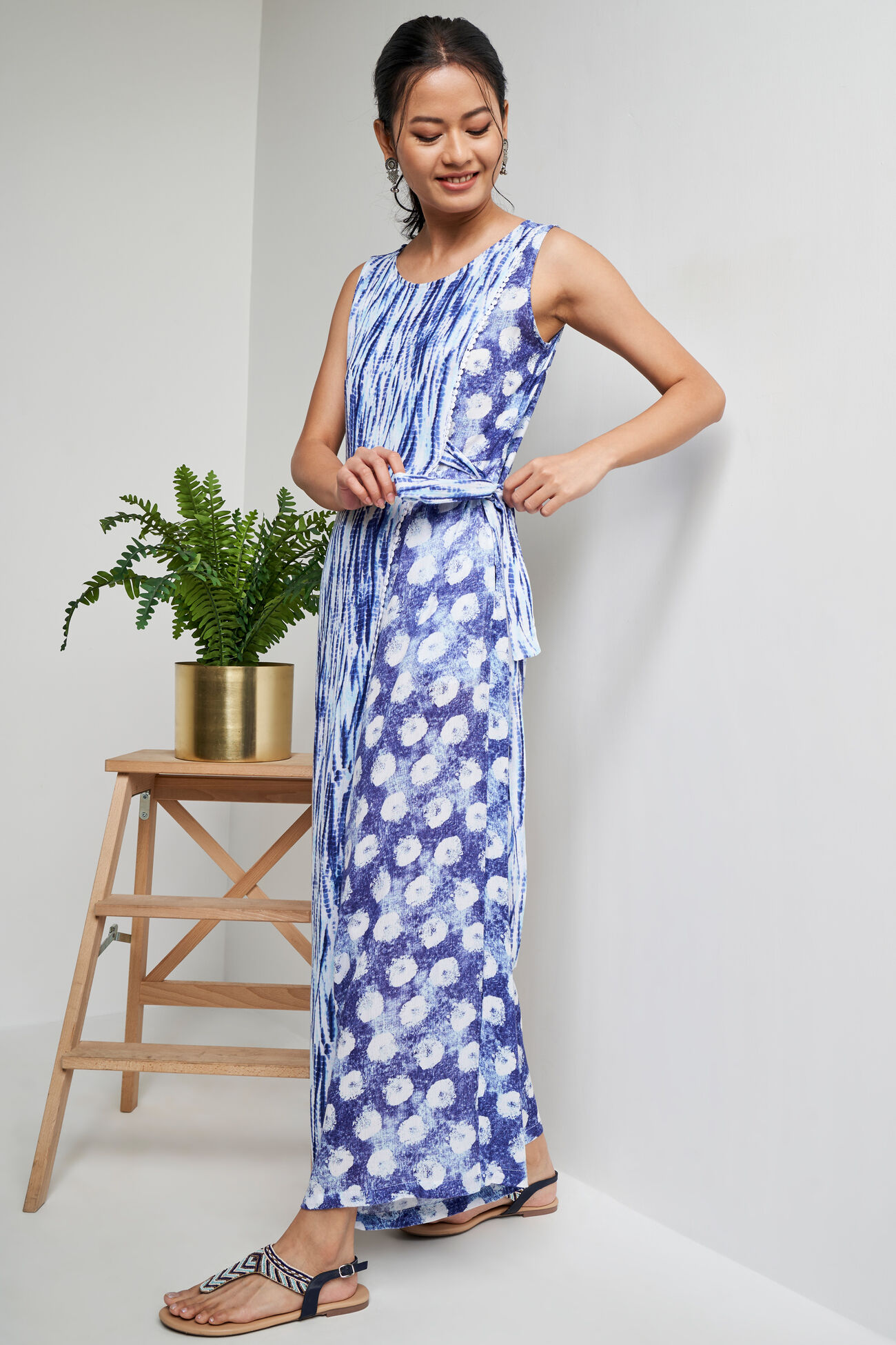 Round Neck Jumpsuit, Indigo, image 1